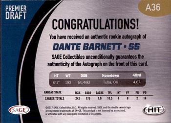 2017 SAGE HIT - Autographs Gold #A36 Dante Barnett Back