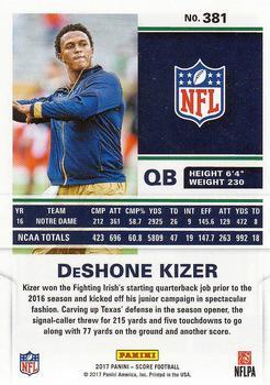2017 Score - Black #381 DeShone Kizer Back
