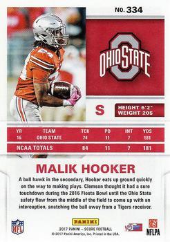 2017 Score - Red #334 Malik Hooker Back