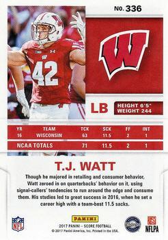 2017 Score - Red #336 T.J. Watt Back