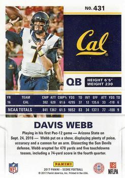 2017 Score - Red #431 Davis Webb Back