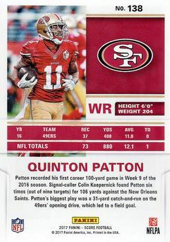 2017 Score - Red Zone #138 Quinton Patton Back