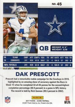 2017 Score - Scorecard #45 Dak Prescott Back