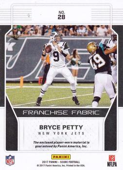 2017 Score - Franchise Fabric #28 Bryce Petty Back