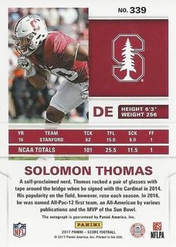 2017 Score - Rookie Autographs #339 Solomon Thomas Back