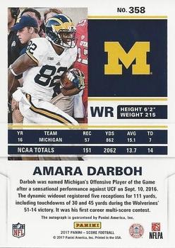 2017 Score - Rookie Autographs #358 Amara Darboh Back