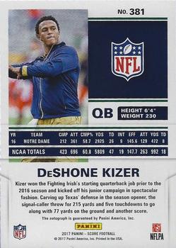 2017 Score - Rookie Autographs #381 DeShone Kizer Back