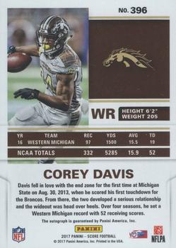 2017 Score - Rookie Autographs #396 Corey Davis Back