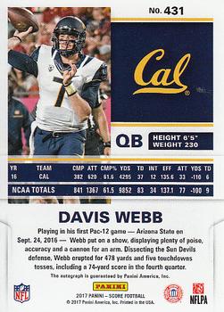 2017 Score - Rookie Autographs #431 Davis Webb Back