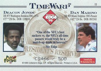 1996 Collector's Edge President's Reserve - TimeWarp Collector Series (CS) #12 Dan Marino / Deacon Jones Back