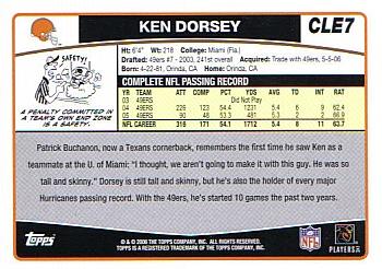 2006 Topps Cleveland Browns #CLE7 Ken Dorsey Back