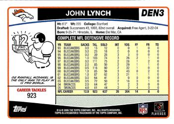 2006 Topps Denver Broncos #DEN3 John Lynch Back