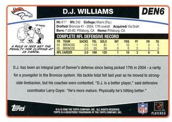2006 Topps Denver Broncos #DEN6 D.J. Williams Back