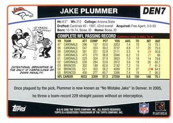2006 Topps Denver Broncos #DEN7 Jake Plummer Back