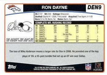 2006 Topps Denver Broncos #DEN9 Ron Dayne Back