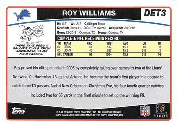 2006 Topps Detroit Lions #DET3 Roy Williams Back