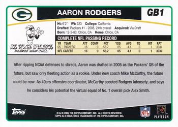 2006 Topps Green Bay Packers #GB1 Aaron Rodgers Back