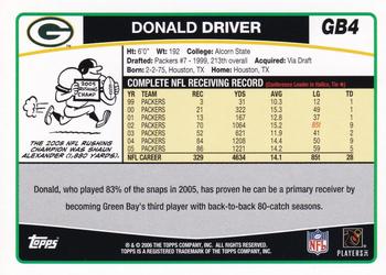 2006 Topps Green Bay Packers #GB4 Donald Driver Back