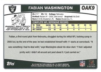 2006 Topps Oakland Raiders #OAK9 Fabian Washington Back