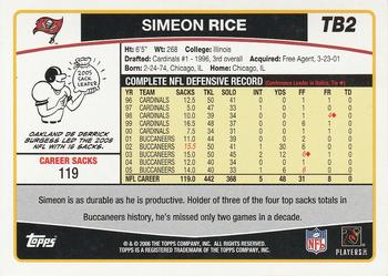 2006 Topps Tampa Bay Buccaneers #TB2 Simeon Rice Back