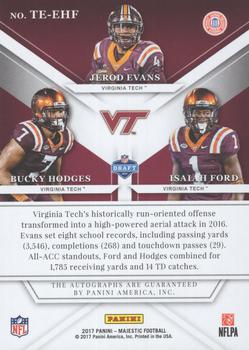 2017 Panini Majestic - Team Signs Triple Signatures #TE-EHF Jerod Evans / Bucky Hodges / Isaiah Ford Back