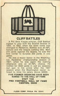 1974 Fleer Football Patches - Immortal Roll #NNO Cliff Battles Back