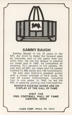 1974 Fleer Football Patches - Immortal Roll #NNO Sammy Baugh Back