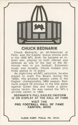 1974 Fleer Football Patches - Immortal Roll #NNO Chuck Bednarik Back