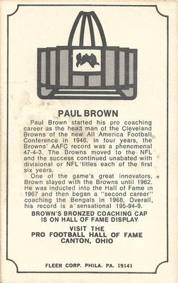 1974 Fleer Football Patches - Immortal Roll #NNO Paul Brown Back