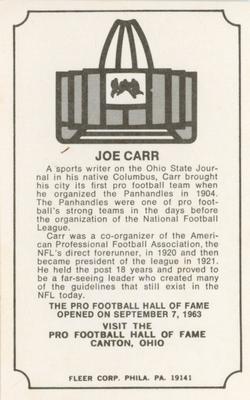 1974 Fleer Football Patches - Immortal Roll #NNO Joe Carr Back
