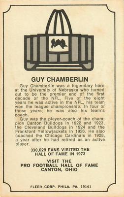 1974 Fleer Football Patches - Immortal Roll #NNO Guy Chamberlin Back