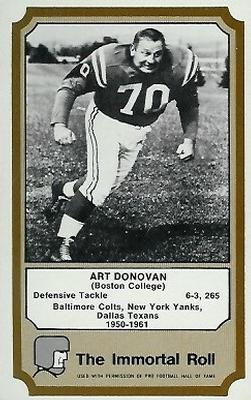 1974 Fleer Football Patches - Immortal Roll #NNO Art Donovan Front