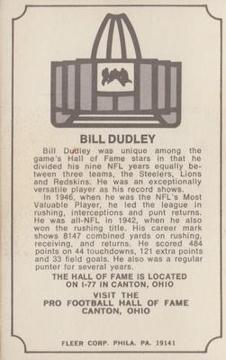 1974 Fleer Football Patches - Immortal Roll #NNO Bill Dudley Back