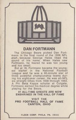 1974 Fleer Football Patches - Immortal Roll #NNO Dan Fortmann Back