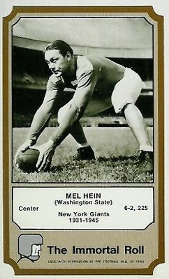 1974 Fleer Football Patches - Immortal Roll #NNO Mel Hein Front
