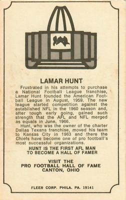 1974 Fleer Football Patches - Immortal Roll #NNO Lamar Hunt Back