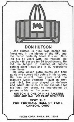 1974 Fleer Football Patches - Immortal Roll #NNO Don Hutson Back