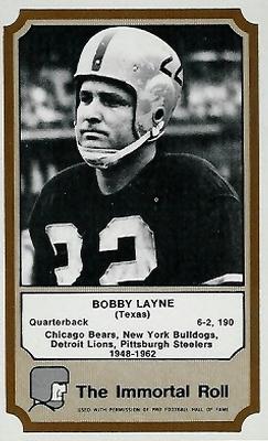 1974 Fleer Football Patches - Immortal Roll #NNO Bobby Layne Front