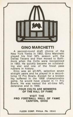 1974 Fleer Football Patches - Immortal Roll #NNO Gino Marchetti Back