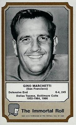 1974 Fleer Football Patches - Immortal Roll #NNO Gino Marchetti Front