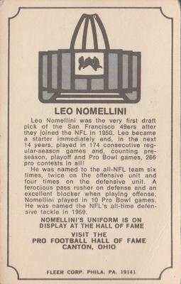 1974 Fleer Football Patches - Immortal Roll #NNO Leo Nomellini Back