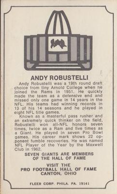 1974 Fleer Football Patches - Immortal Roll #NNO Andy Robustelli Back