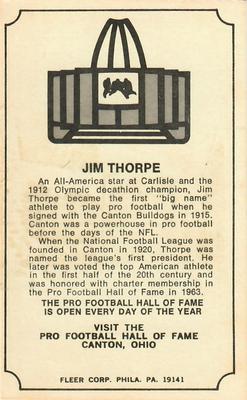 1974 Fleer Football Patches - Immortal Roll #NNO Jim Thorpe Back