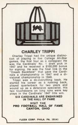 1974 Fleer Football Patches - Immortal Roll #NNO Charley Trippi Back