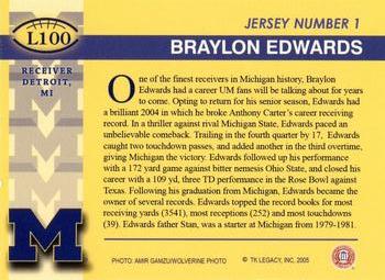 2002 TK Legacy Michigan Wolverines #L100 Braylon Edwards Back