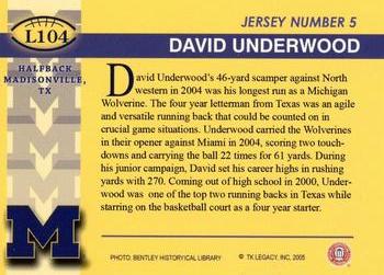 2002 TK Legacy Michigan Wolverines #L104 David Underwood Back