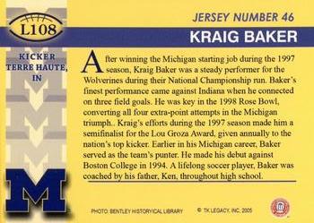 2002 TK Legacy Michigan Wolverines #L108 Kraig Baker Back