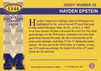 2002 TK Legacy Michigan Wolverines #L144 Hayden Epstein Back
