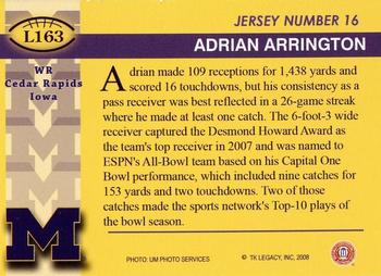 2002 TK Legacy Michigan Wolverines #L163 Adrian Arrington Back