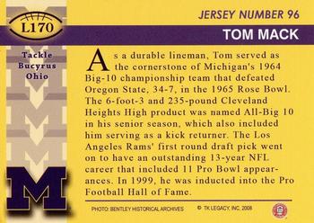 2002 TK Legacy Michigan Wolverines #L170 Tom Mack Back